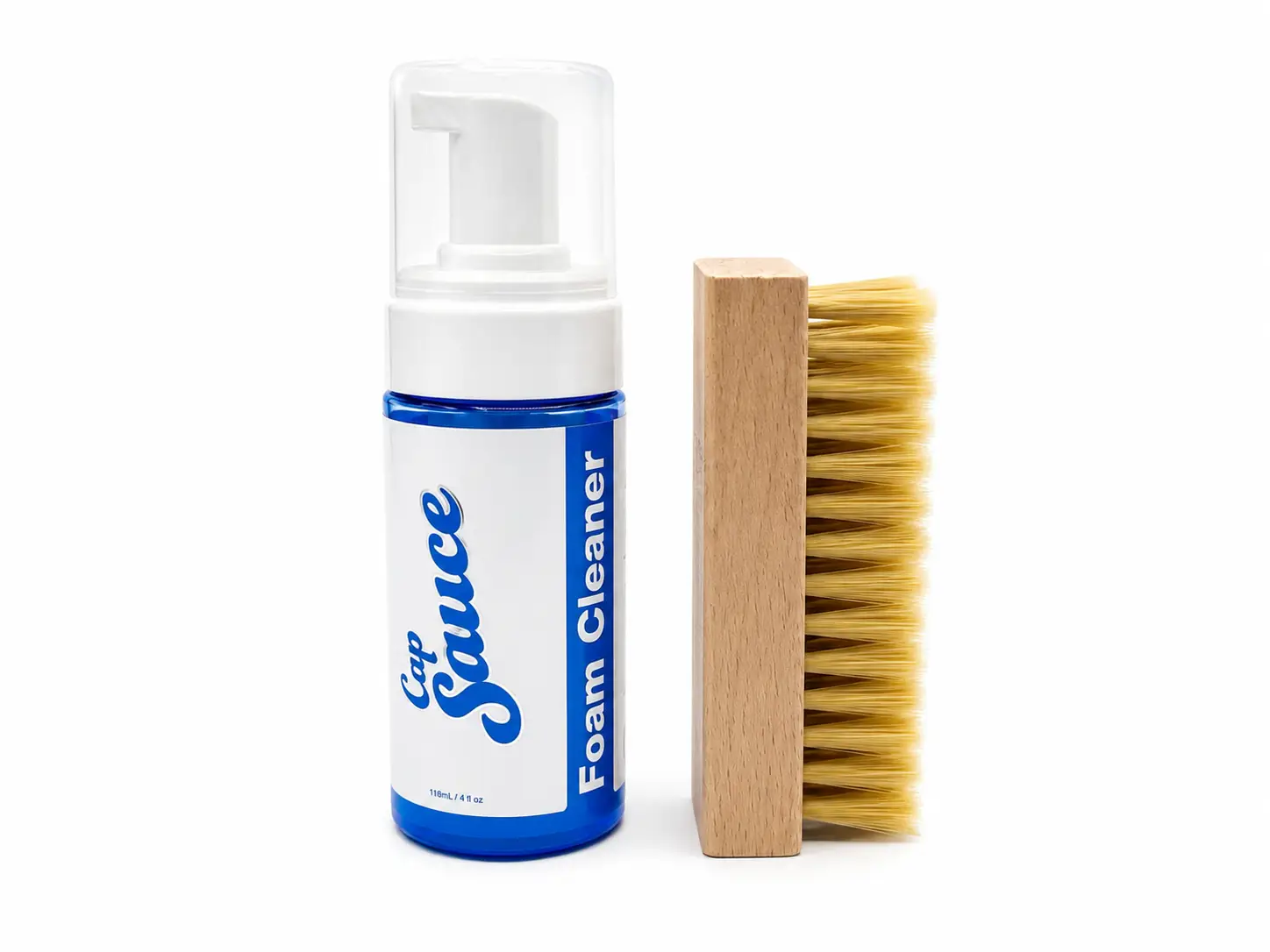 Cap Sauce Foam Cleaner 4 oz and wooden hat brush